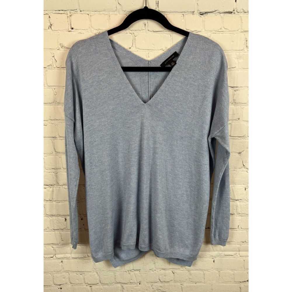 ANN TAYLOR light blue knit drop shoulder oversize sweater pullover top size XS